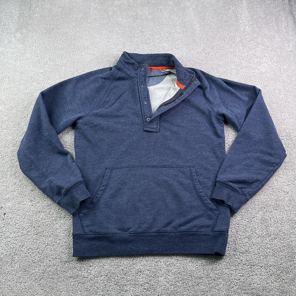 LL Bean Sweatshirt‎ Mens Small Blue Quarter Zip Snap Pullover Kangaroo Pocket